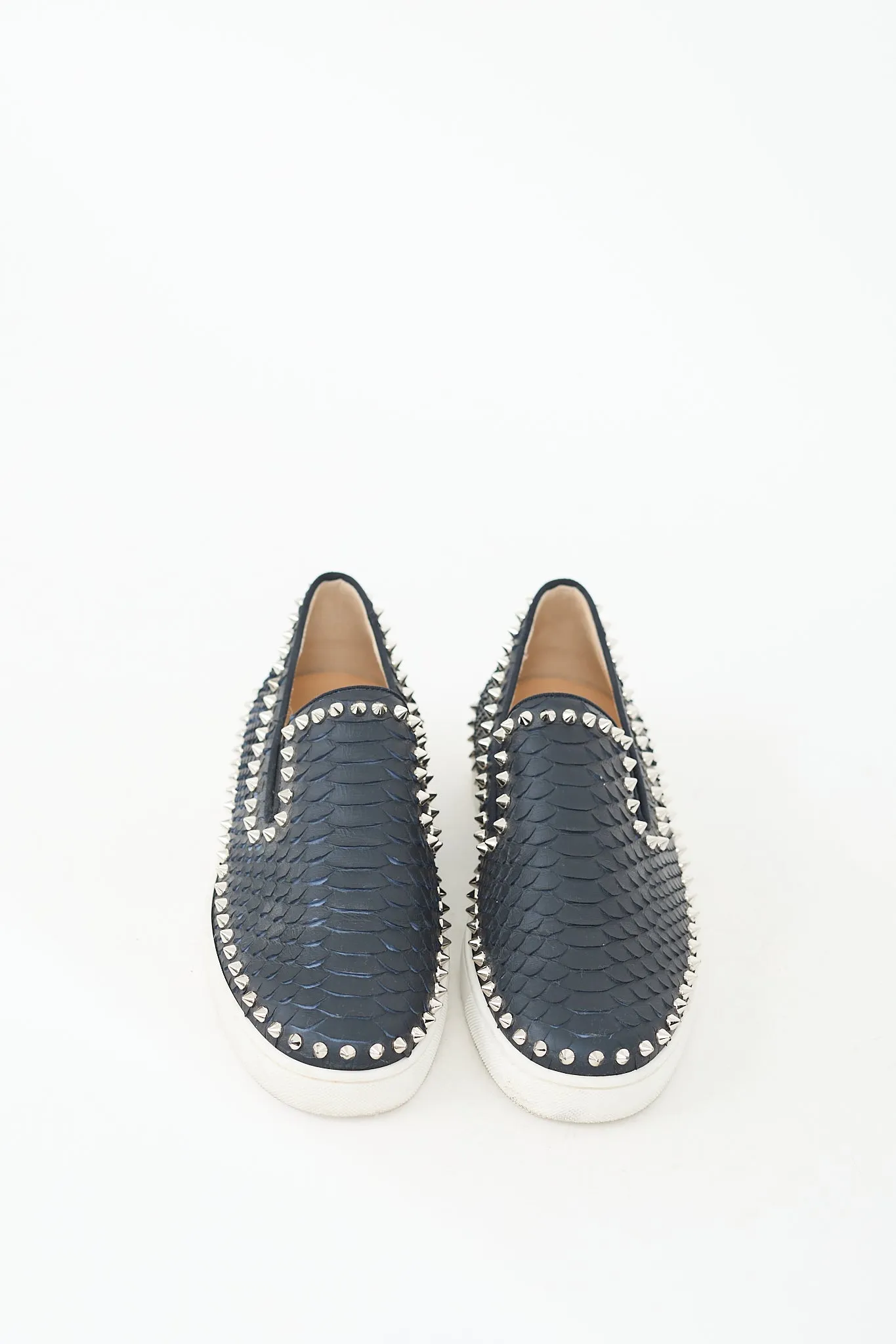 Navy Textured Leather Pik Boat Slip On Sneaker