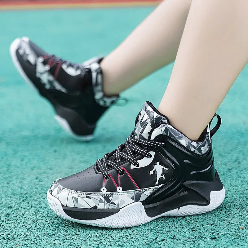 New leather children's basketball sneakers teenagers primary and secondary school students student trend sports casual shoes