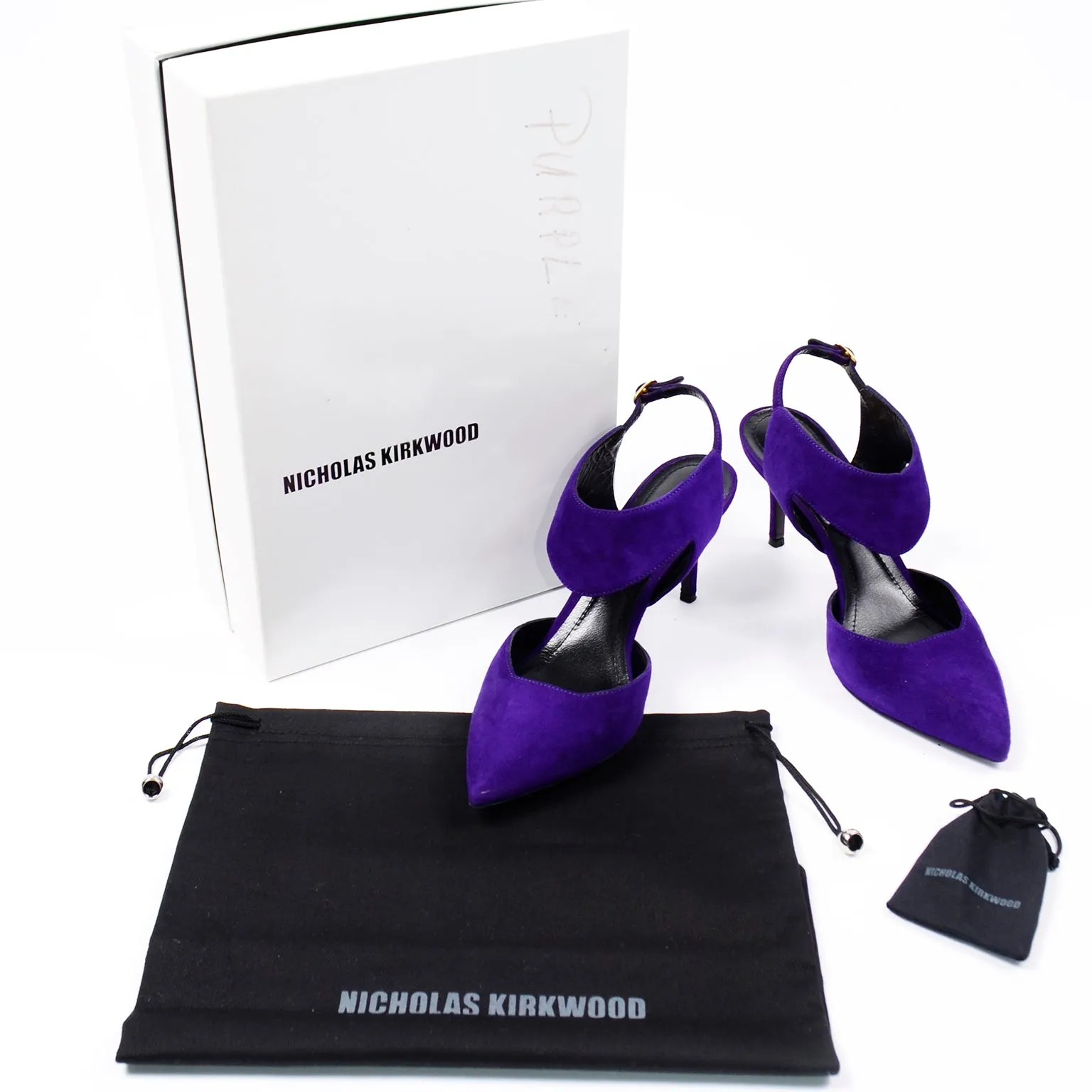 Nicholas Kirkwood Shoes Purple Suede Pointed Toe Slingback Heels