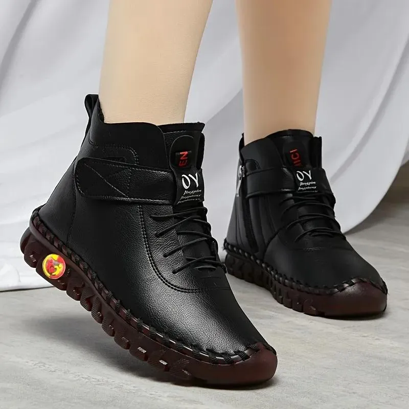 OCW Orthopedic Shoes for Women Comfortable Flat Sewing Warm Leather Ankle Boots