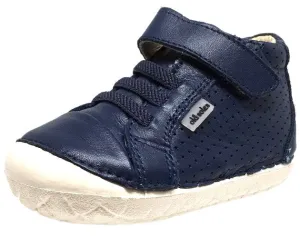 Old Soles Boy's and Girl's Pave Cheer Denim Navy Leather High Top Elastic Hook and Loop Walker Baby Shoe Sneaker