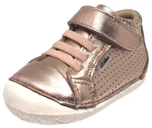 Old Soles Girl's Pave Cheer Copper Leather High Top Elastic Hook and Loop Walker Baby Shoe Sneaker