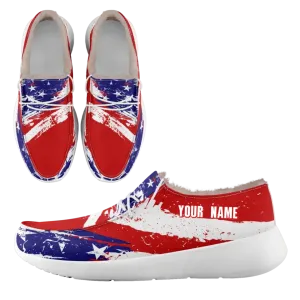 Personalized USA Flag Sneakers, Custom Stars and Stripes Loafer Shoes, Fur Lining Shoe, Pride in Comfort,FN042-24020304-1w