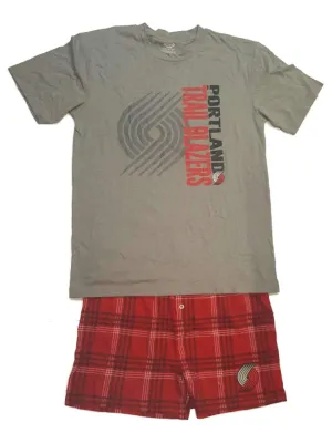 Portland Trail Blazers Gray Pajama T-Shirt and Flannel Boxers Sleepwear Set (L)