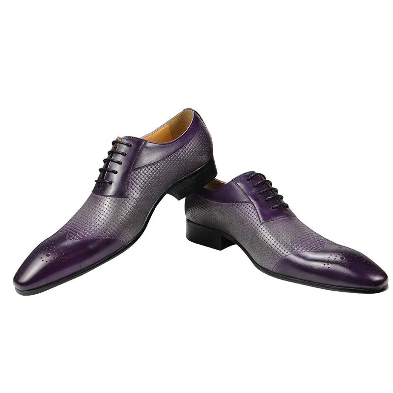 Purple Woven Pattern Lace-Up Oxfords Shoes