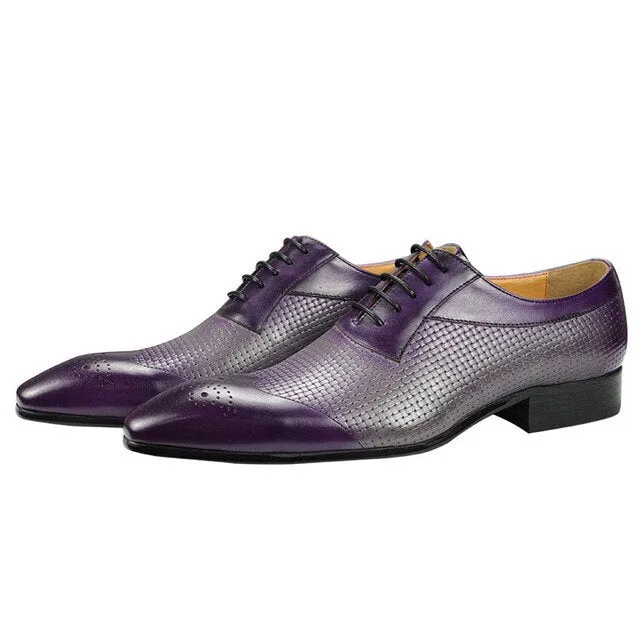 Purple Woven Pattern Lace-Up Oxfords Shoes