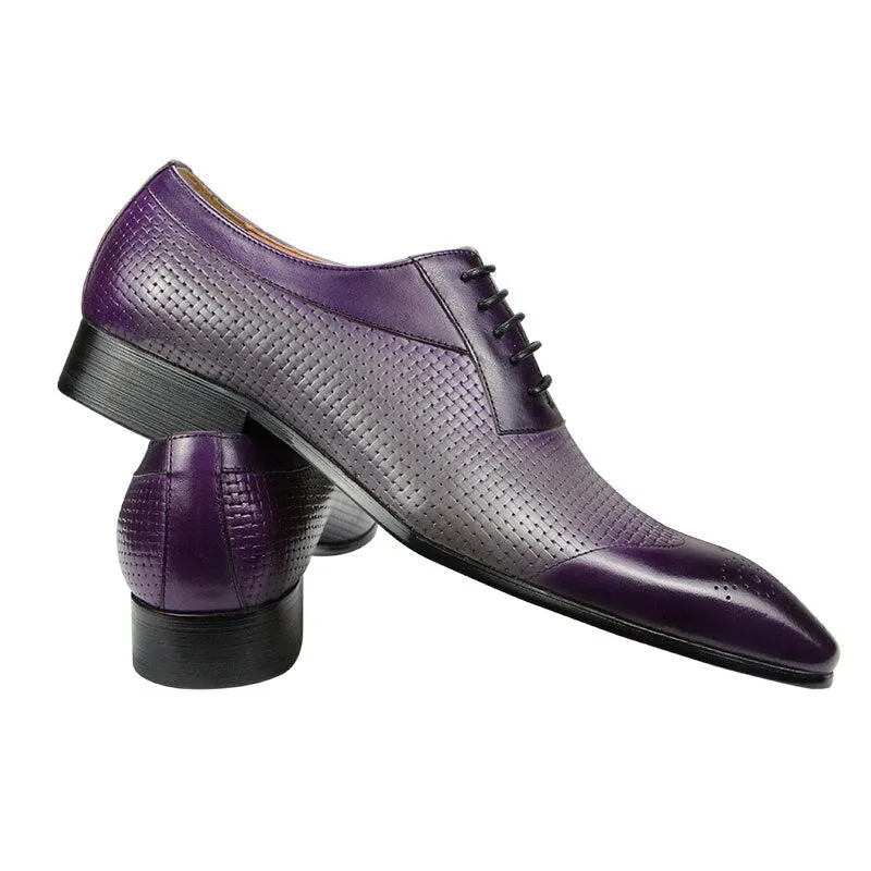 Purple Woven Pattern Lace-Up Oxfords Shoes