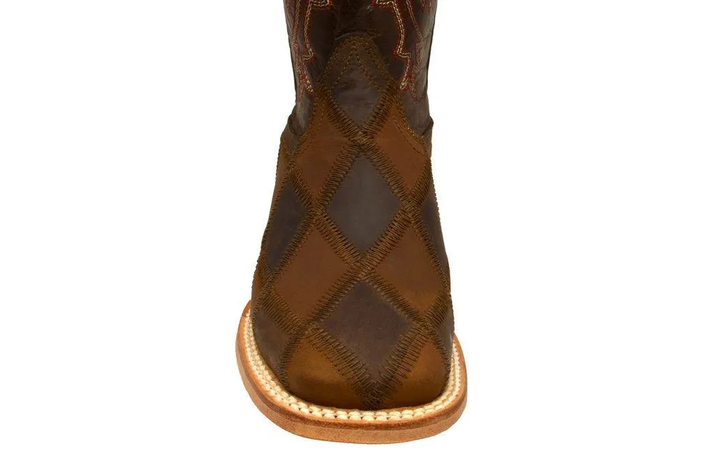 Redhawk Boy's Rodeo Brown Patchwork Leather Square Toe Cowboy Boots 3200