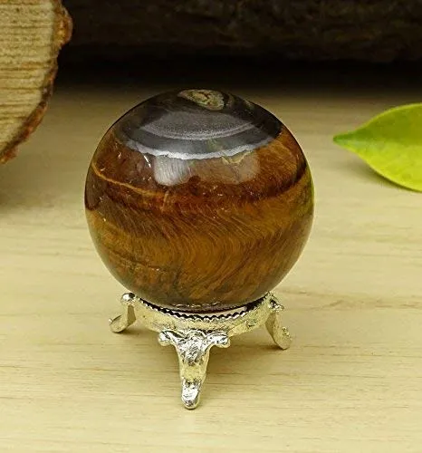 Reikiera Tigers Eye Sphere Stone Ball with Ring Stand Aura Balancing Metaphysical Crystal Reiki Healing- Choose Size