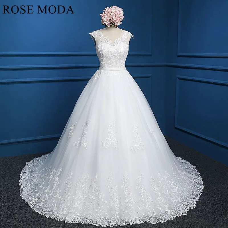 Rosemoda Bateau Lace Ball Gown Wedding Dress With Open Back