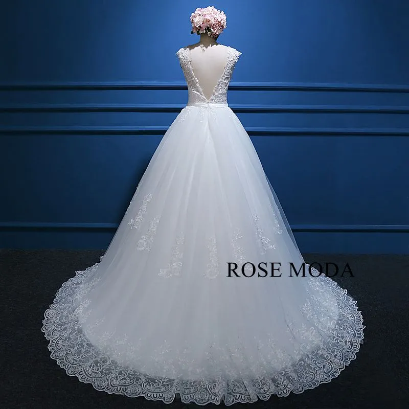 Rosemoda Bateau Lace Ball Gown Wedding Dress With Open Back