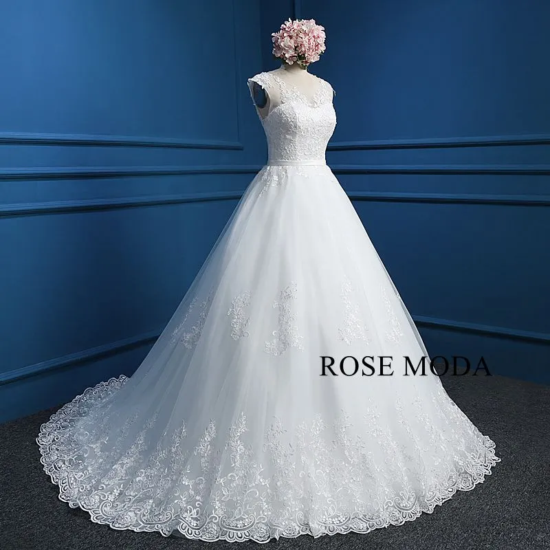 Rosemoda Bateau Lace Ball Gown Wedding Dress With Open Back