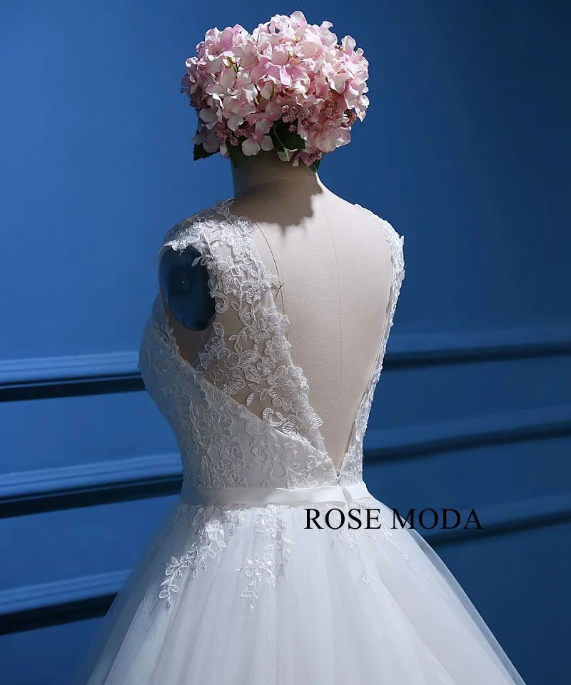 Rosemoda Bateau Lace Ball Gown Wedding Dress With Open Back