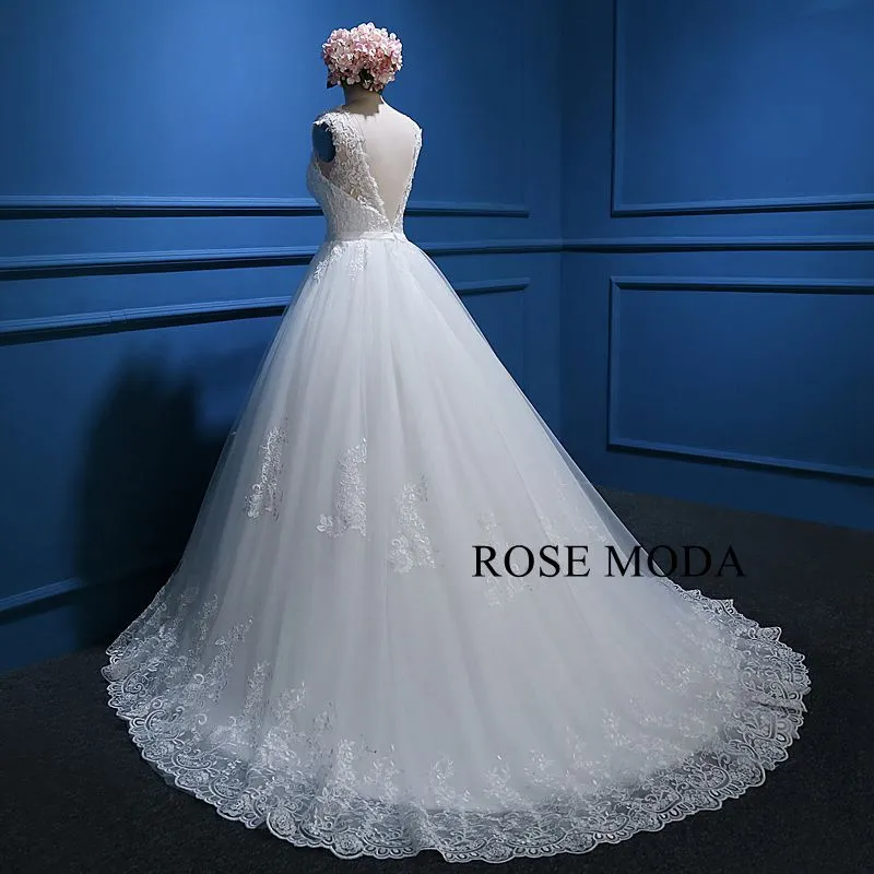 Rosemoda Bateau Lace Ball Gown Wedding Dress With Open Back