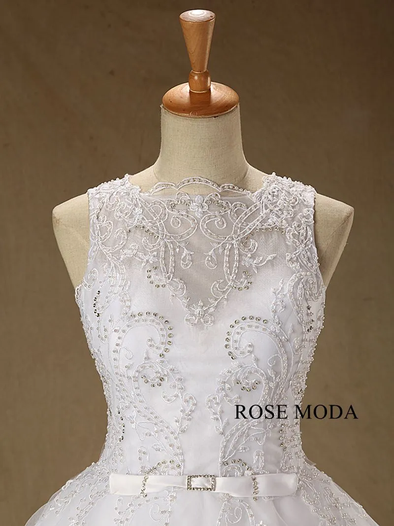 Rosemoda Bateau Neckline Pearl Embroidery Ball Gown Wedding Dress