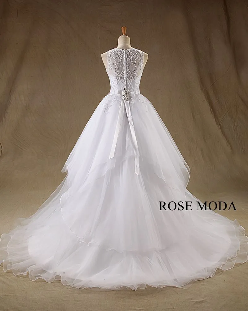 Rosemoda Bateau Neckline Pearl Embroidery Ball Gown Wedding Dress