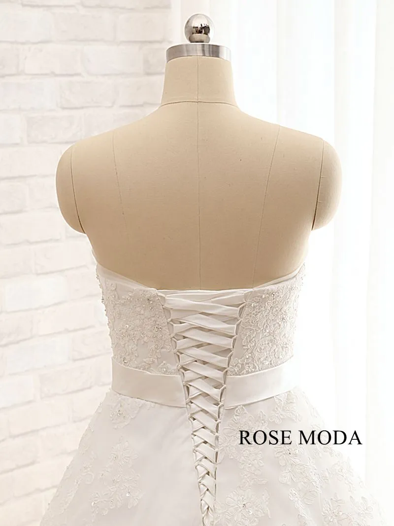 Rosemoda Crescent Neckline Ball Gown Wedding Dress with Crystal Belt