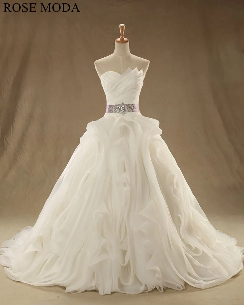 Rosemoda Crossover Ruffled Organza Ball Gown Wedding Dress