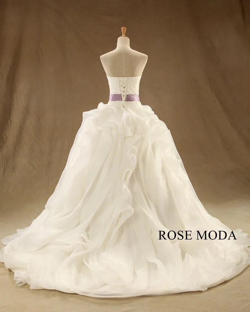 Rosemoda Crossover Ruffled Organza Ball Gown Wedding Dress