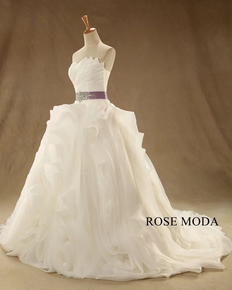 Rosemoda Crossover Ruffled Organza Ball Gown Wedding Dress