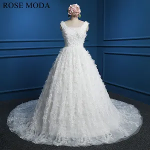 Rosemoda Luxury 3D Flowers Lace Ball Gown Wedding Dress