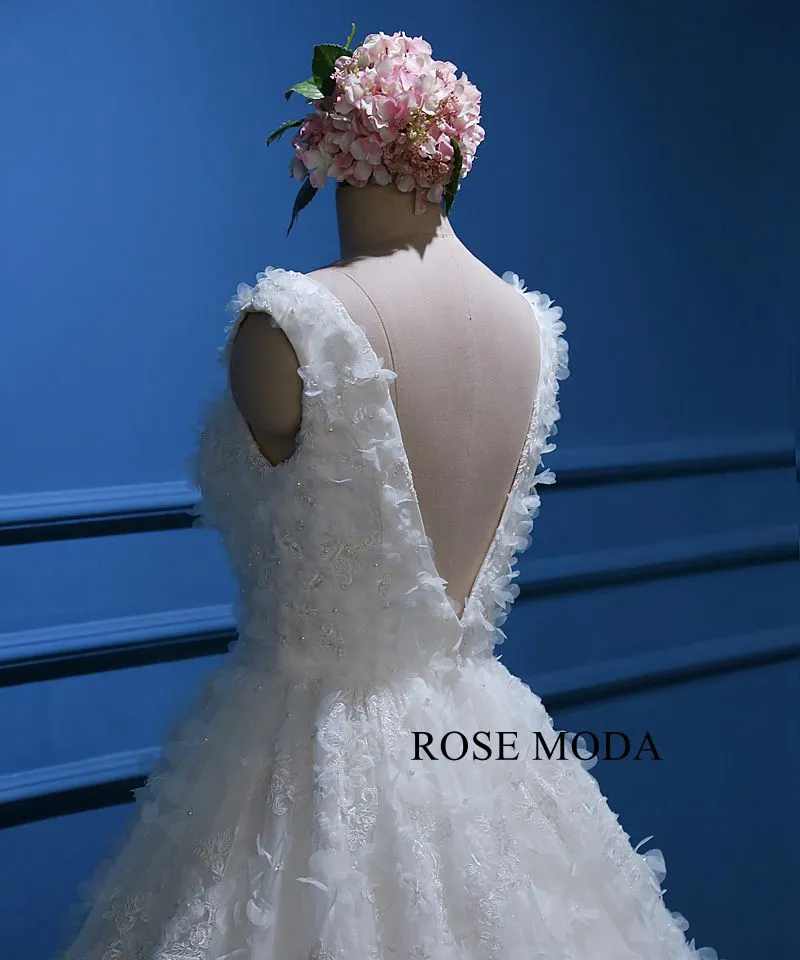 Rosemoda Luxury 3D Flowers Lace Ball Gown Wedding Dress