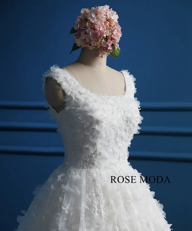 Rosemoda Luxury 3D Flowers Lace Ball Gown Wedding Dress