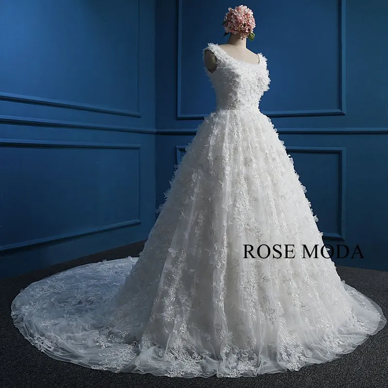 Rosemoda Luxury 3D Flowers Lace Ball Gown Wedding Dress