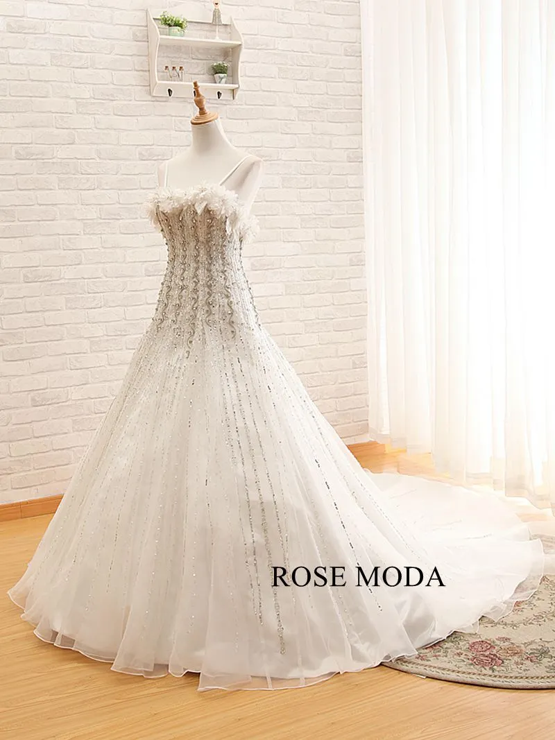 Rosemoda Luxury Dropped Heavy Beaded Crystal Ball Gown Wedding Dress