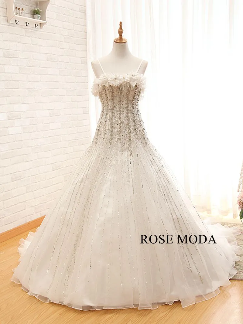 Rosemoda Luxury Dropped Heavy Beaded Crystal Ball Gown Wedding Dress