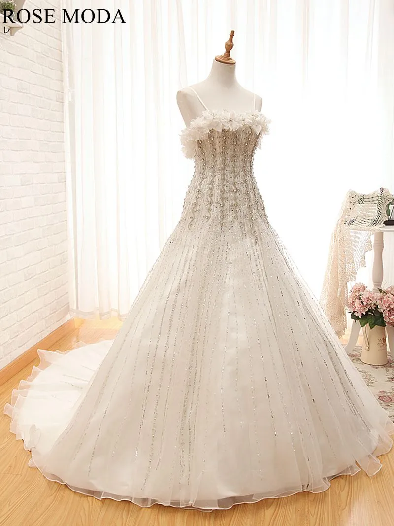 Rosemoda Luxury Dropped Heavy Beaded Crystal Ball Gown Wedding Dress