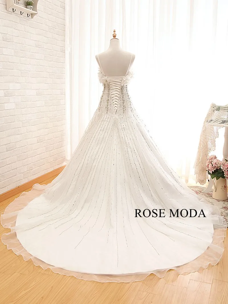 Rosemoda Luxury Dropped Heavy Beaded Crystal Ball Gown Wedding Dress