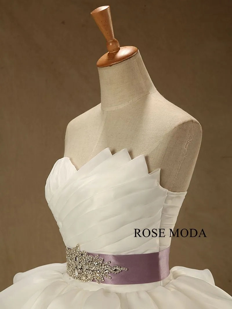 Rosemoda Pleated Structured Bodice Ruffled Organza Ball Wedding Gown