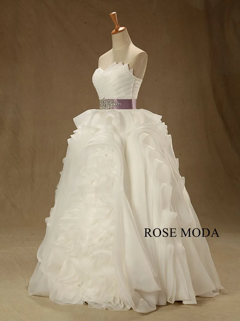 Rosemoda Pleated Structured Bodice Ruffled Organza Ball Wedding Gown