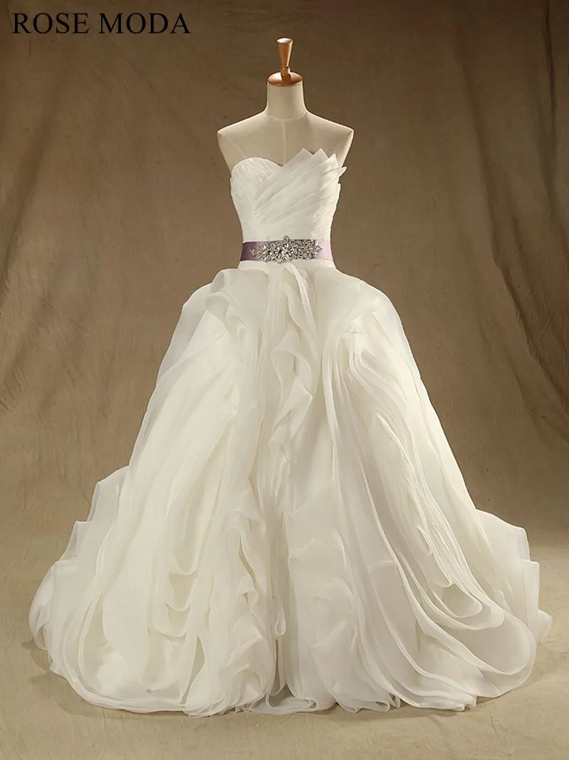 Rosemoda Pleated Structured Bodice Ruffled Organza Ball Wedding Gown