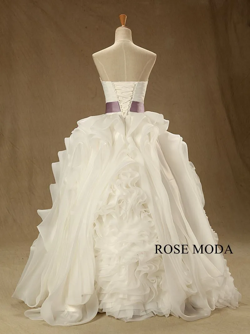 Rosemoda Pleated Structured Bodice Ruffled Organza Ball Wedding Gown