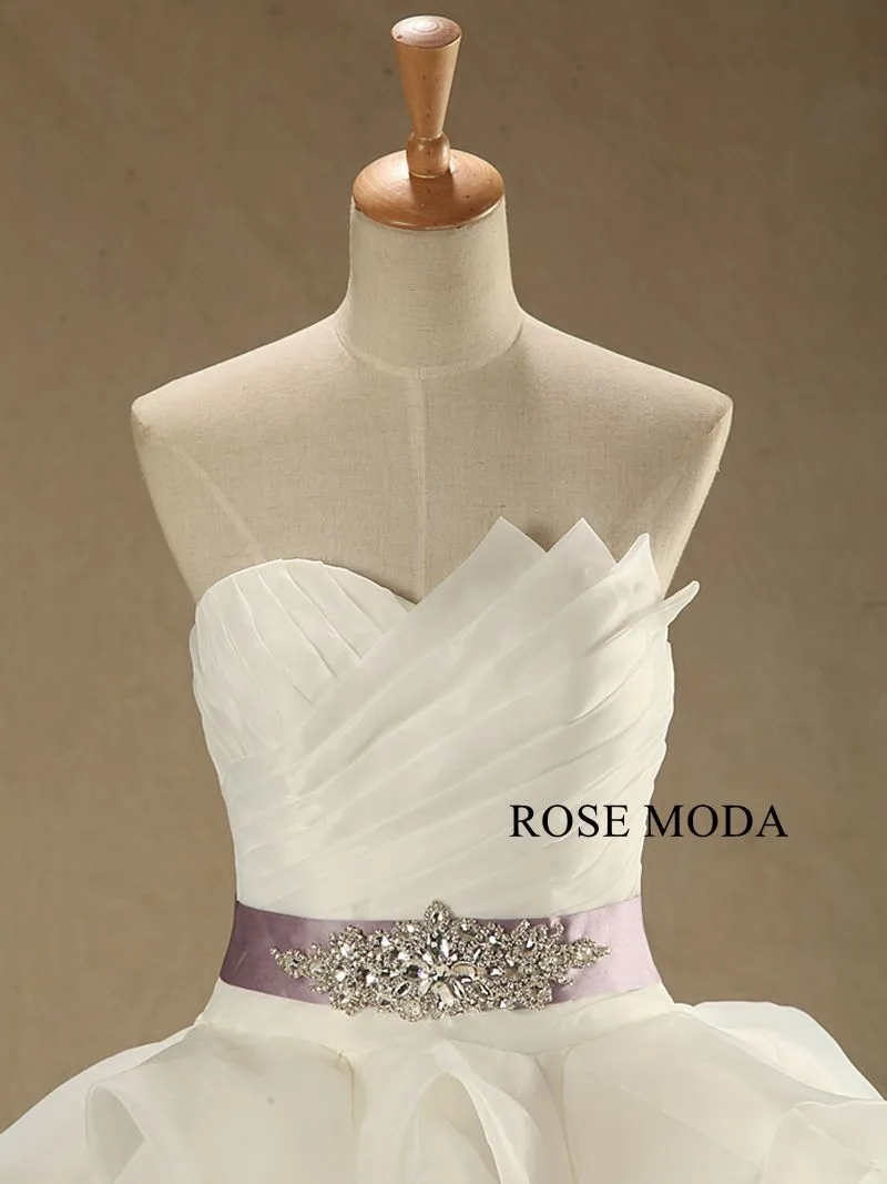 Rosemoda Pleated Structured Bodice Ruffled Organza Ball Wedding Gown