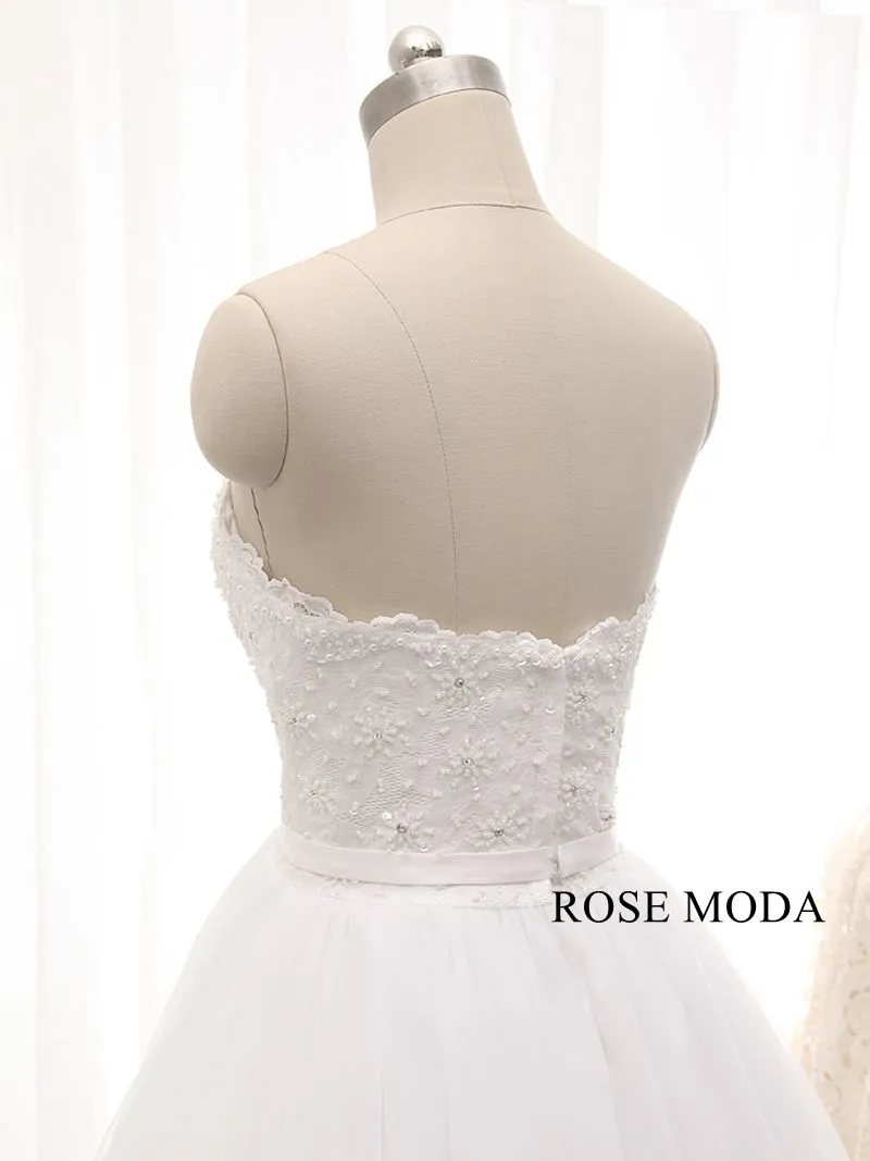 Rosemoda Plunging Sweetheart Delicate Beaded Lace Corset Ball Gown Wedding Dress