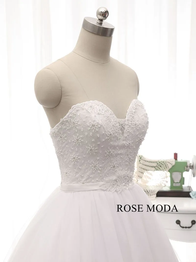 Rosemoda Plunging Sweetheart Delicate Beaded Lace Corset Ball Gown Wedding Dress