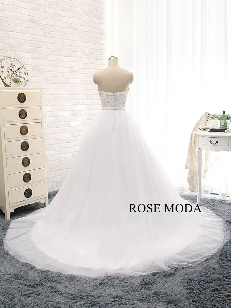 Rosemoda Plunging Sweetheart Delicate Beaded Lace Corset Ball Gown Wedding Dress