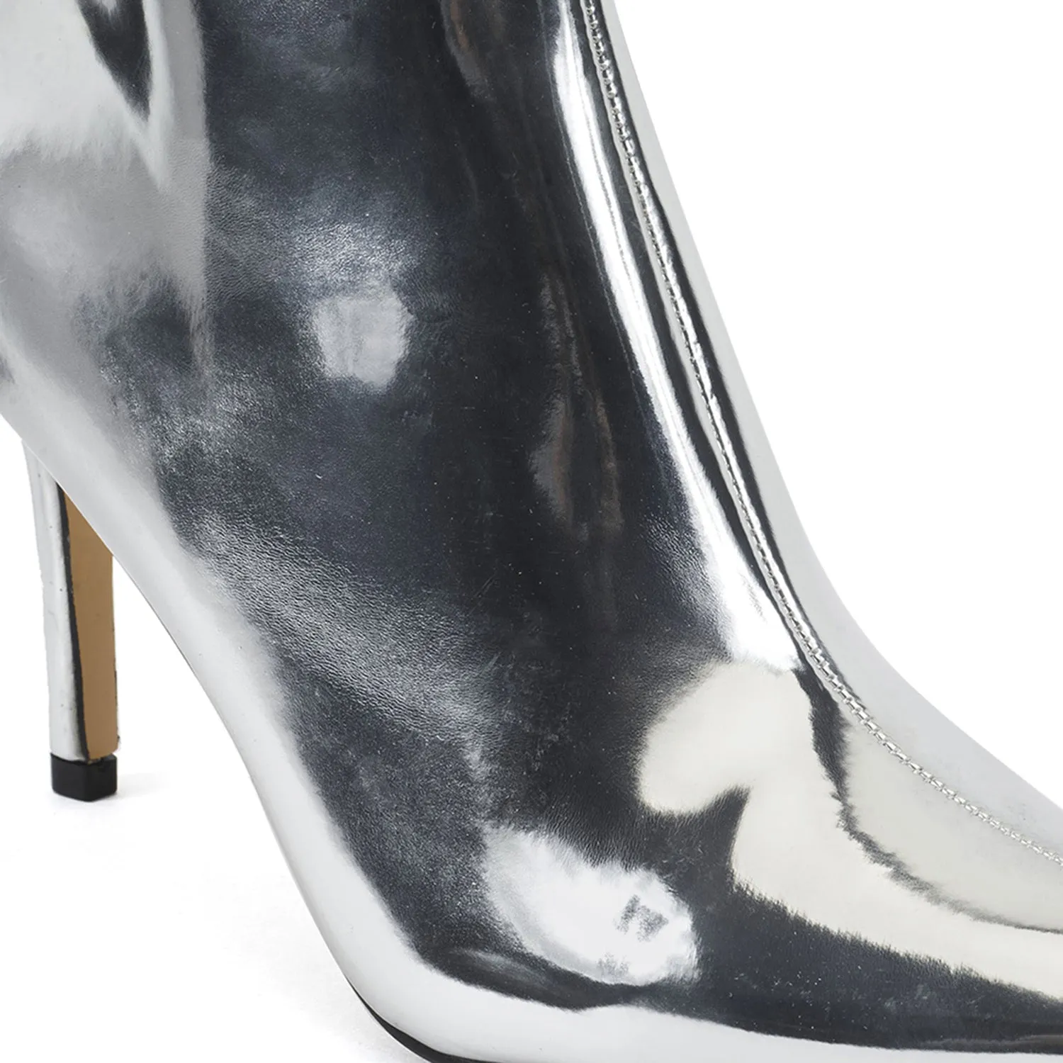 Silver Stiletto Low Heel Ankle Boots