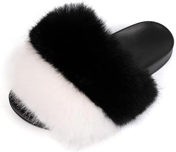 Slides Faux Fur Cute Slip On Fuzzy Slippers Comfort Flat