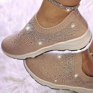 Sports shoes with crystal decorations - breathable and comfortable