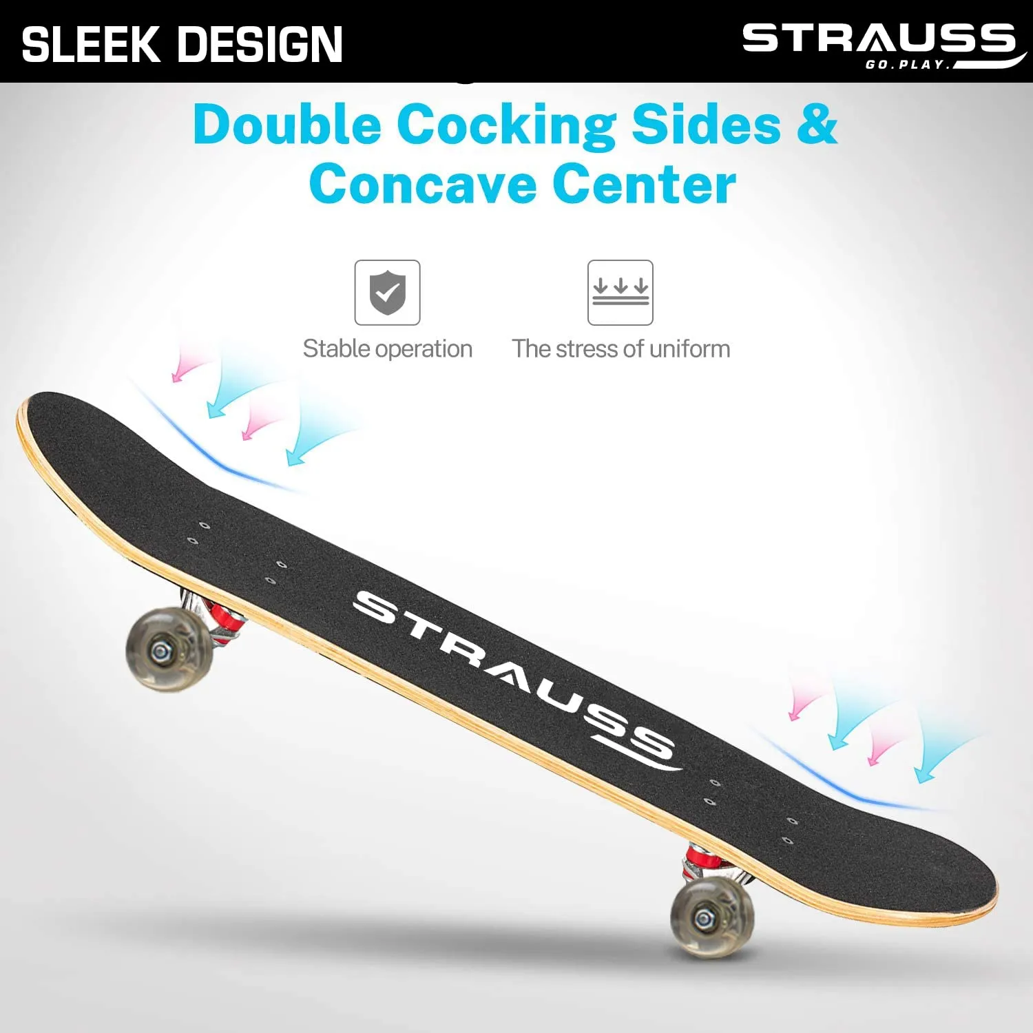 Strauss Bronx BT Lightweight Skateboard with Unique Graphics|31 X 8 Inches with 8 Layer Maple Deck with High Density & Non-Slip Waterproof Grip Tape|2 inch PU Wheels|Suitable for 8 Years and Above