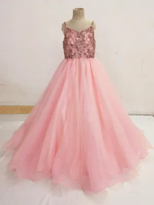 Stunning Beaded Bodice Glitz Little Girls Pink Pageant Dress