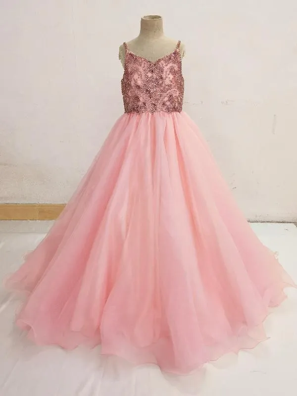 Stunning Beaded Bodice Glitz Little Girls Pink Pageant Dress