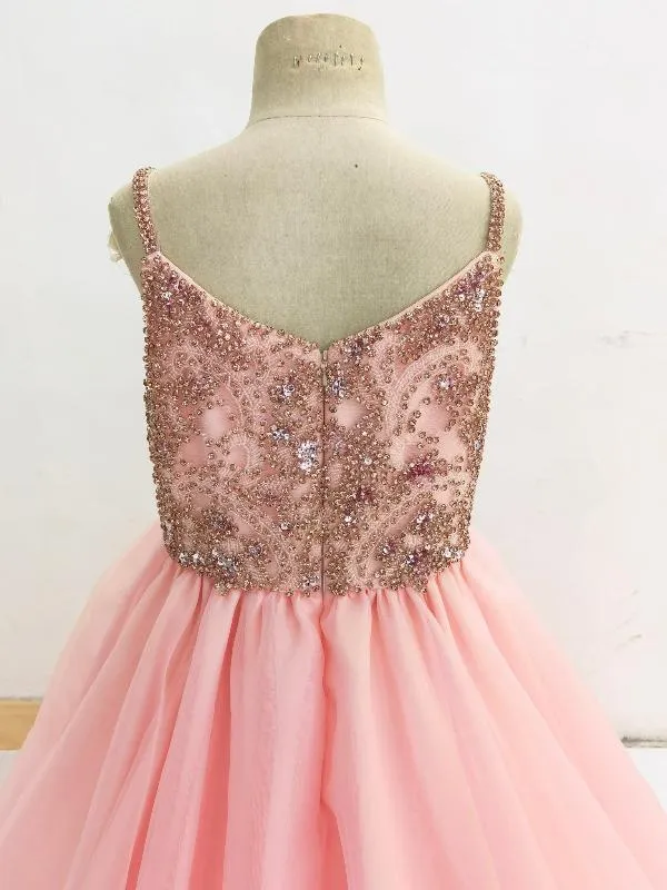 Stunning Beaded Bodice Glitz Little Girls Pink Pageant Dress