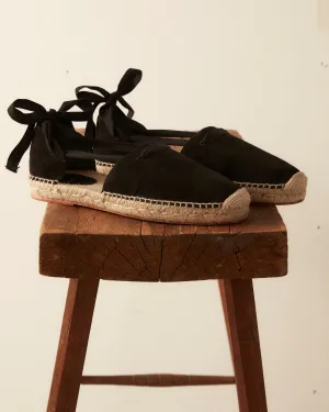 Suede Lace-Up Espadrilles - Black Natural