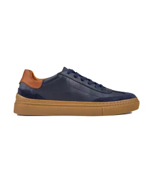 T-Glide Navy Blue Genuine Leather Navy Blue Suede Men's Sneaker Shoes