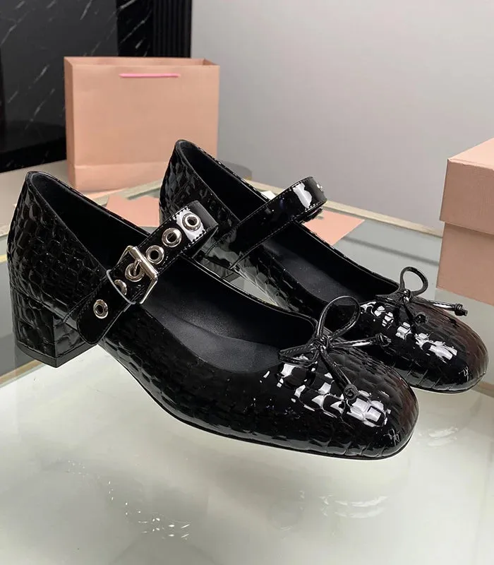 TAVIMART  -  Mary Jane's new retro thick heels, genuine leather, shallow cut women's shoes with a bow and a French style single shoe